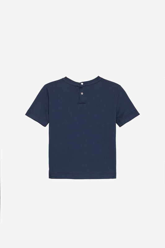 JU T-Shirt En Coton Doux Avec Écusson JU T-Shirt En Coton Doux Avec Écusson Bleu foncé UJT622-JD001