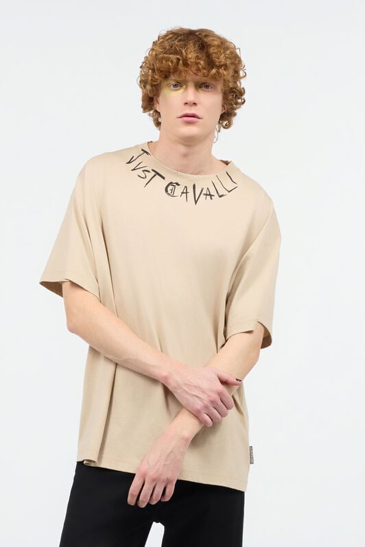 JC Distressed Crew-Neck T-Shirt With Logo JC Distressed Crew-Neck T-Shirt With Logo Light Brown UFT043-UF063