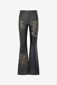RC Pantaloni In Pelle Con Rose Traforate Nero UKP200-PN106