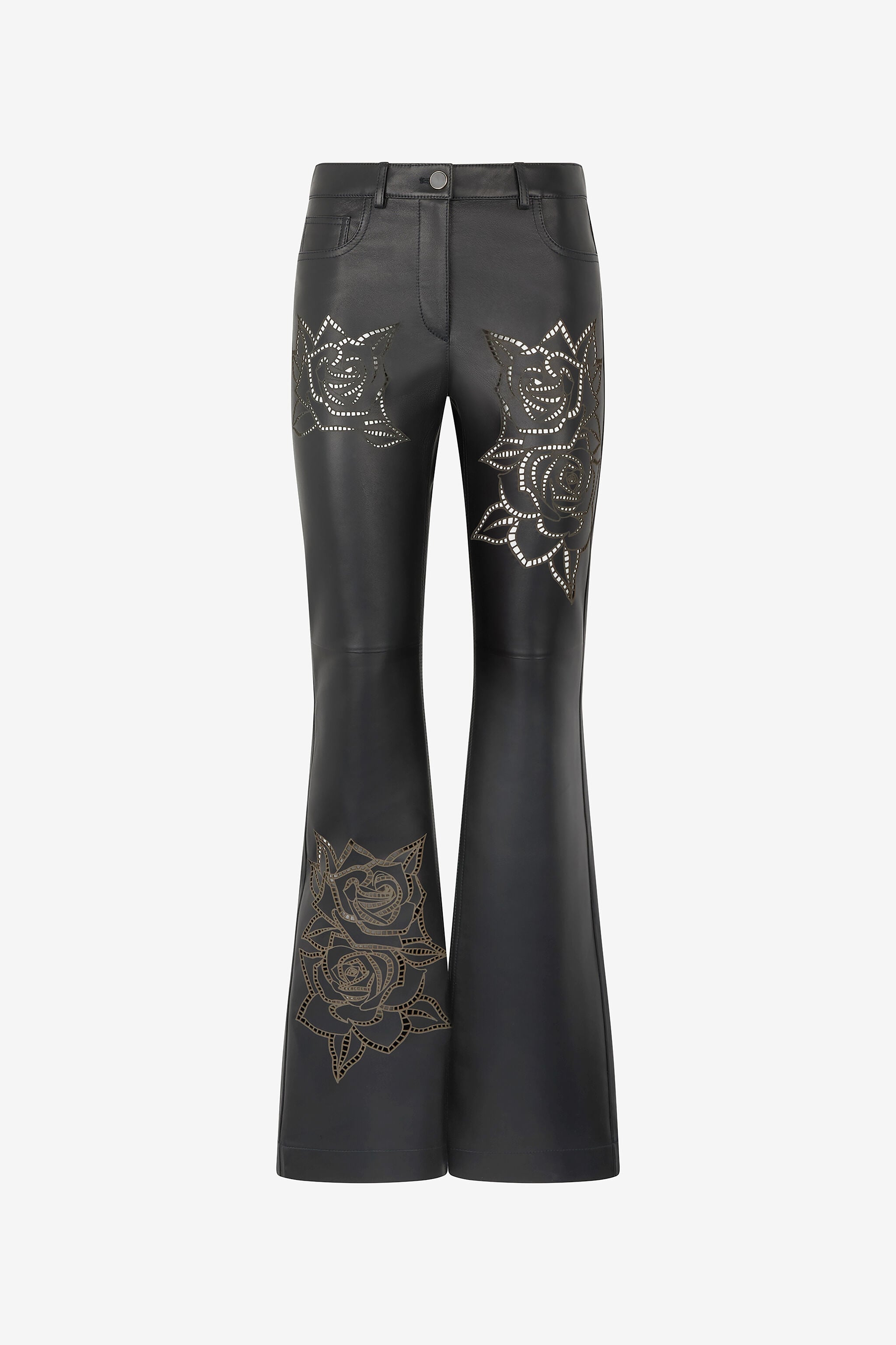 RC Leather Pants With Perforated Roses RC Leather Pants With Perforated Roses Black UKP200-PN106
