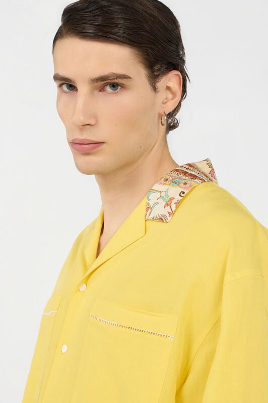 JC Yellow Shirt With Persian Tarot Print Collar JC Yellow Shirt With Persian Tarot Print Collar POP CORN WFM025-WF173
