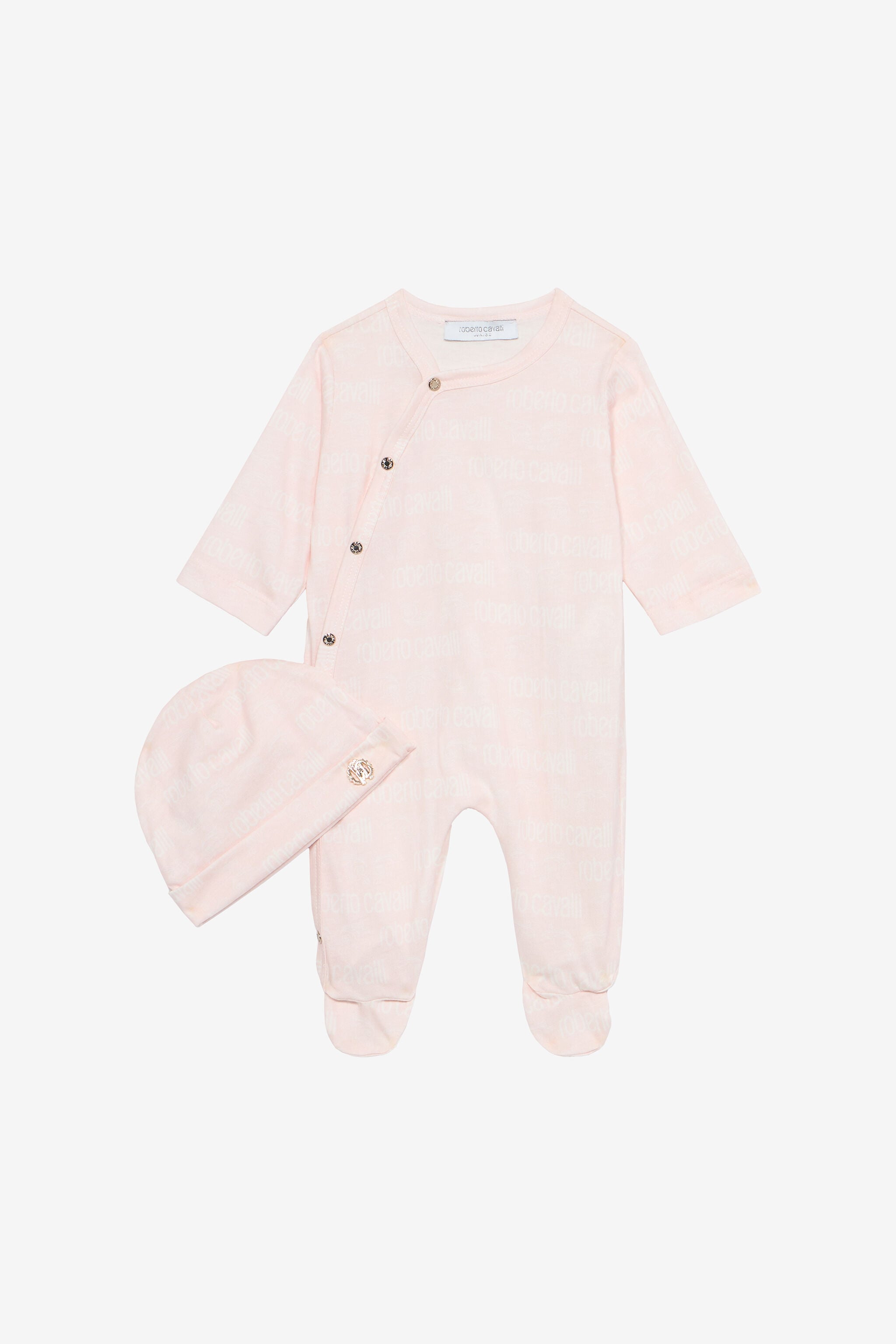 JU Romper Suit And Hat Set With Logo JU Romper Suit And Hat Set With Logo Pink UJT818-JFO34