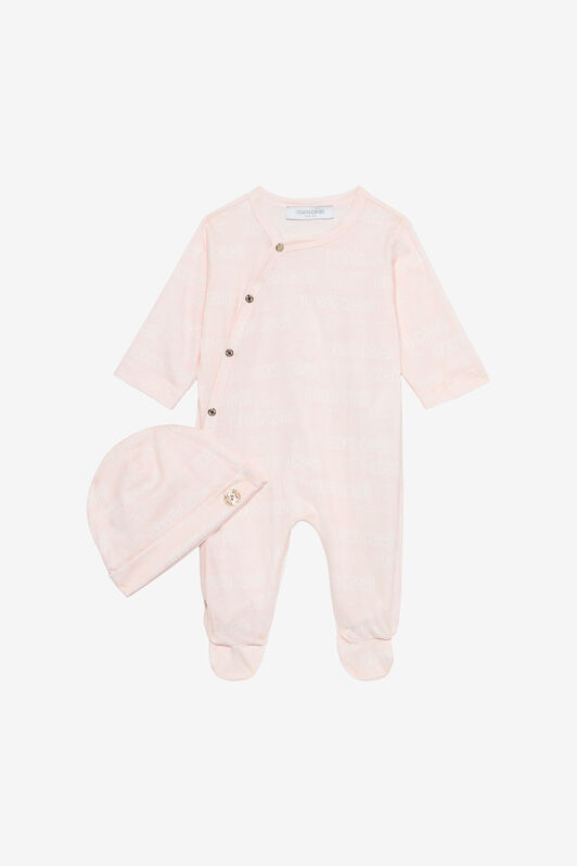 JU Romper Suit And Hat Set With Logo JU Romper Suit And Hat Set With Logo Pink UJT818-JFO34