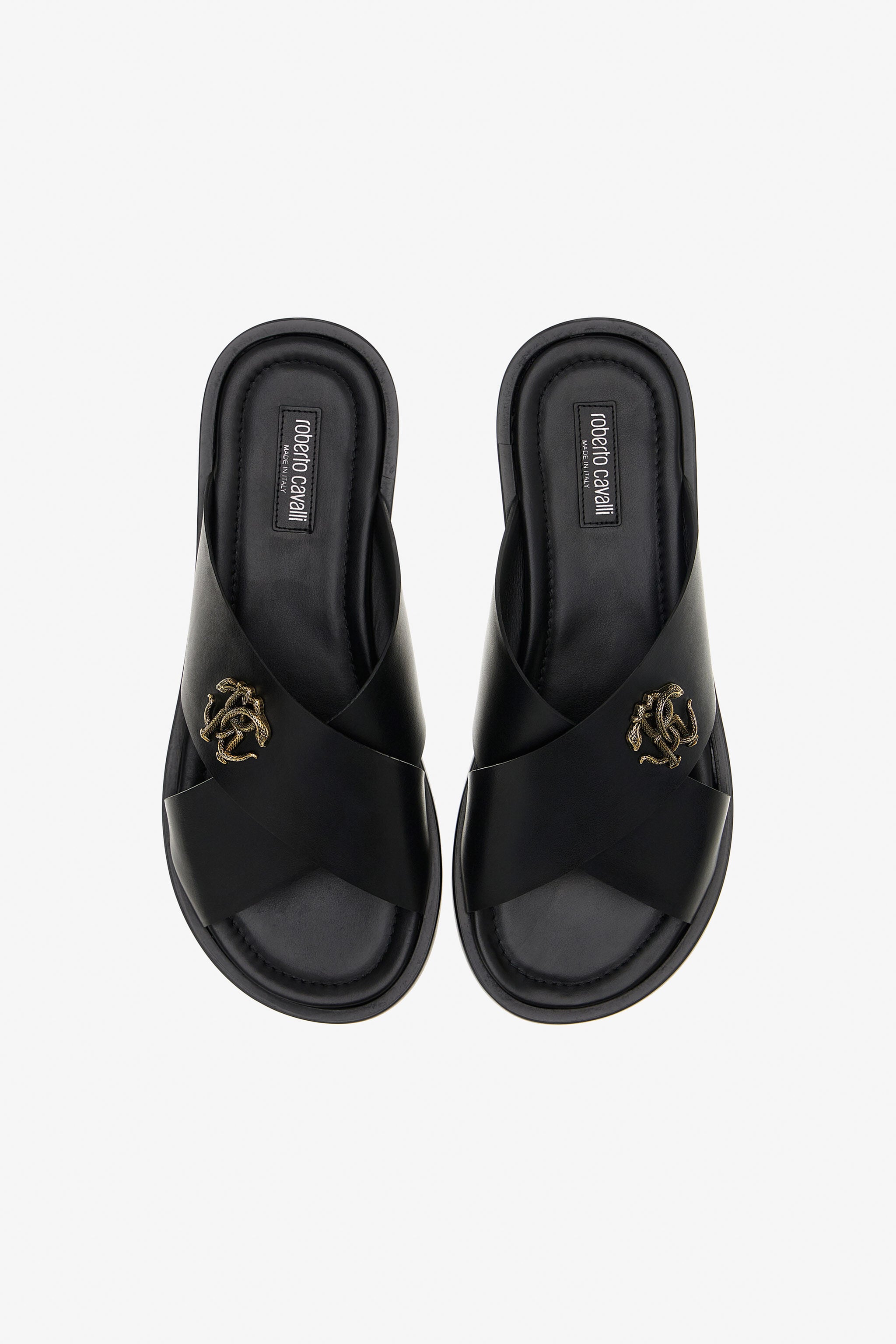 RC Black Leather Sandal With RC Monogram RC Black Leather Sandal With RC Monogram Black SRS056-PZA90