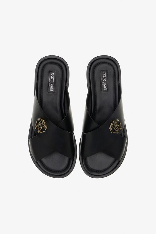 RC Black Leather Sandal With RC Monogram RC Black Leather Sandal With RC Monogram Black SRS056-PZA90