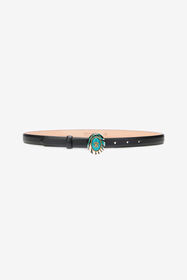 RC Cintura Fashion Nera Fibbia Monogram RC Smaltata Azzurro VKC001-PZ796