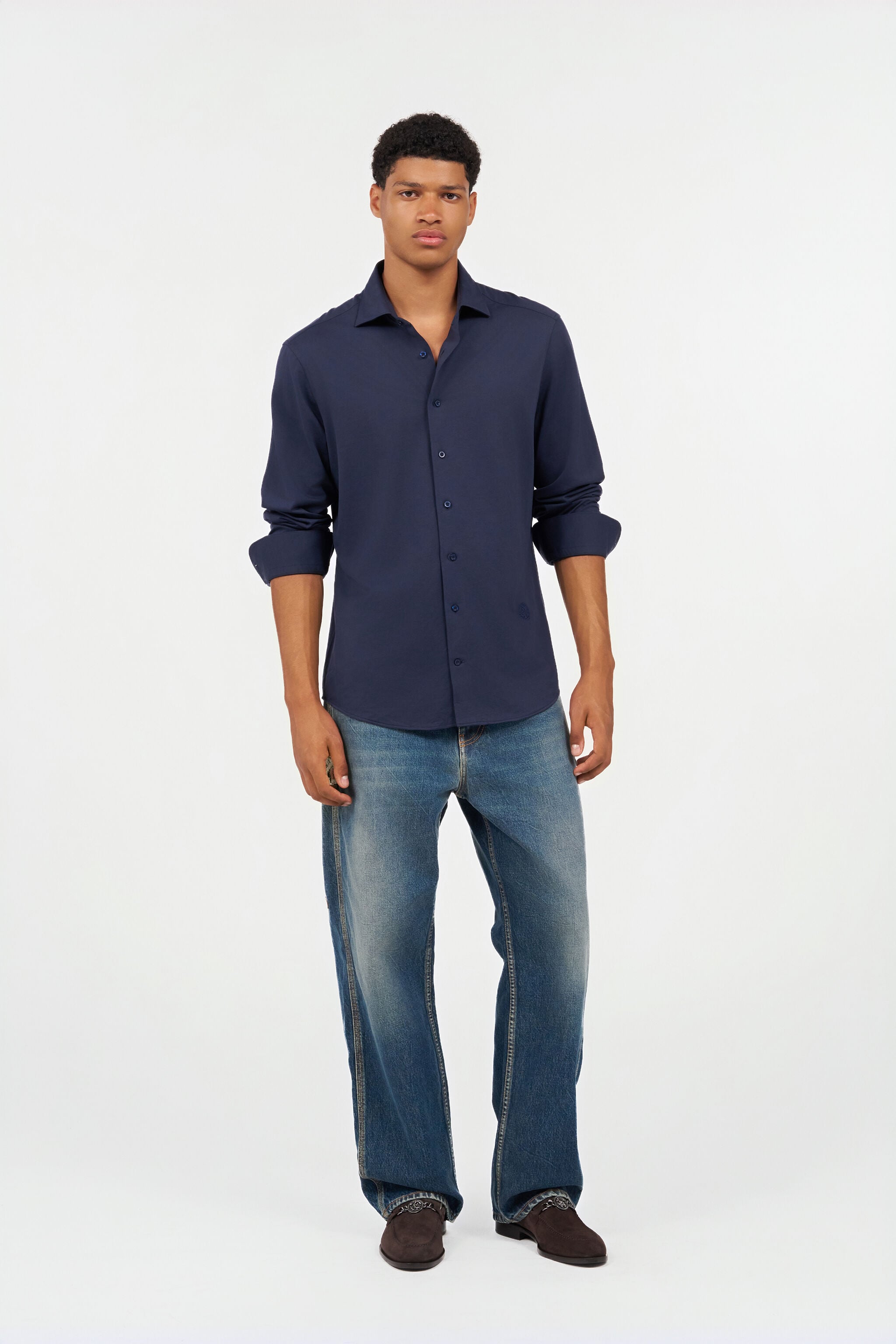 RC Navy Blue Shirt With Monogram RC RC Navy Blue Shirt With Monogram RC NAVY QOT70H-CE007