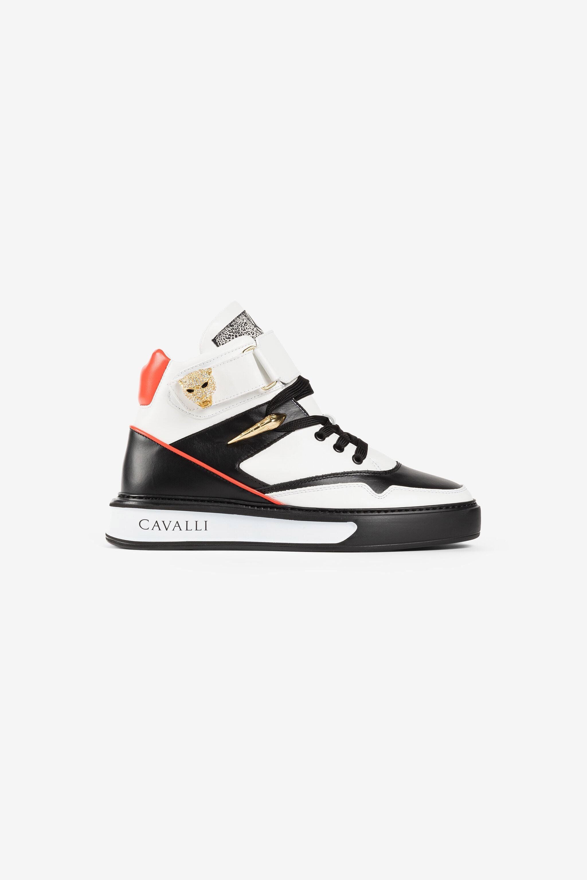RC Hi-Top Sneakers mit kristallverziertem Pantherkopf RC Hi-Top Sneakers mit kristallverziertem Pantherkopf Weiß/Schwarz PQS003-PZ590