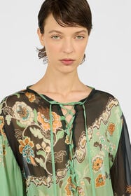 RC Vestido De Gasa De Seda Con Estampado Kimono GREEN/BLACK XQW037-HNT25