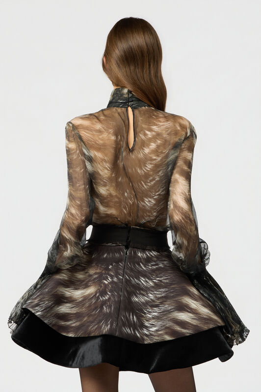 RC Seidenbluse mit Fur-Print BLACK/BEIGE XWT702-CKT79