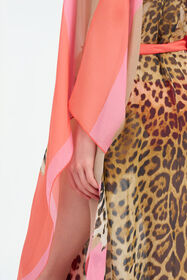 RC Kaftano in Seta Stampa Cavalli Pop CORAL RED WQW011-HNR33