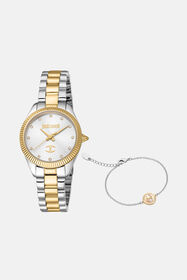 JC Set Just Cavalli Donna. Include un bracciale e un orologio Glam Argento/Oro RALT63-IT063