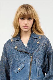 JC Giacca Cropped In Denim Con Strass Azzurro UFT195-UF261