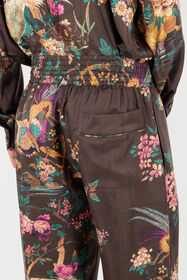 RC Silk Pants With Oriental Bird Print Brown VRT266-OZP76