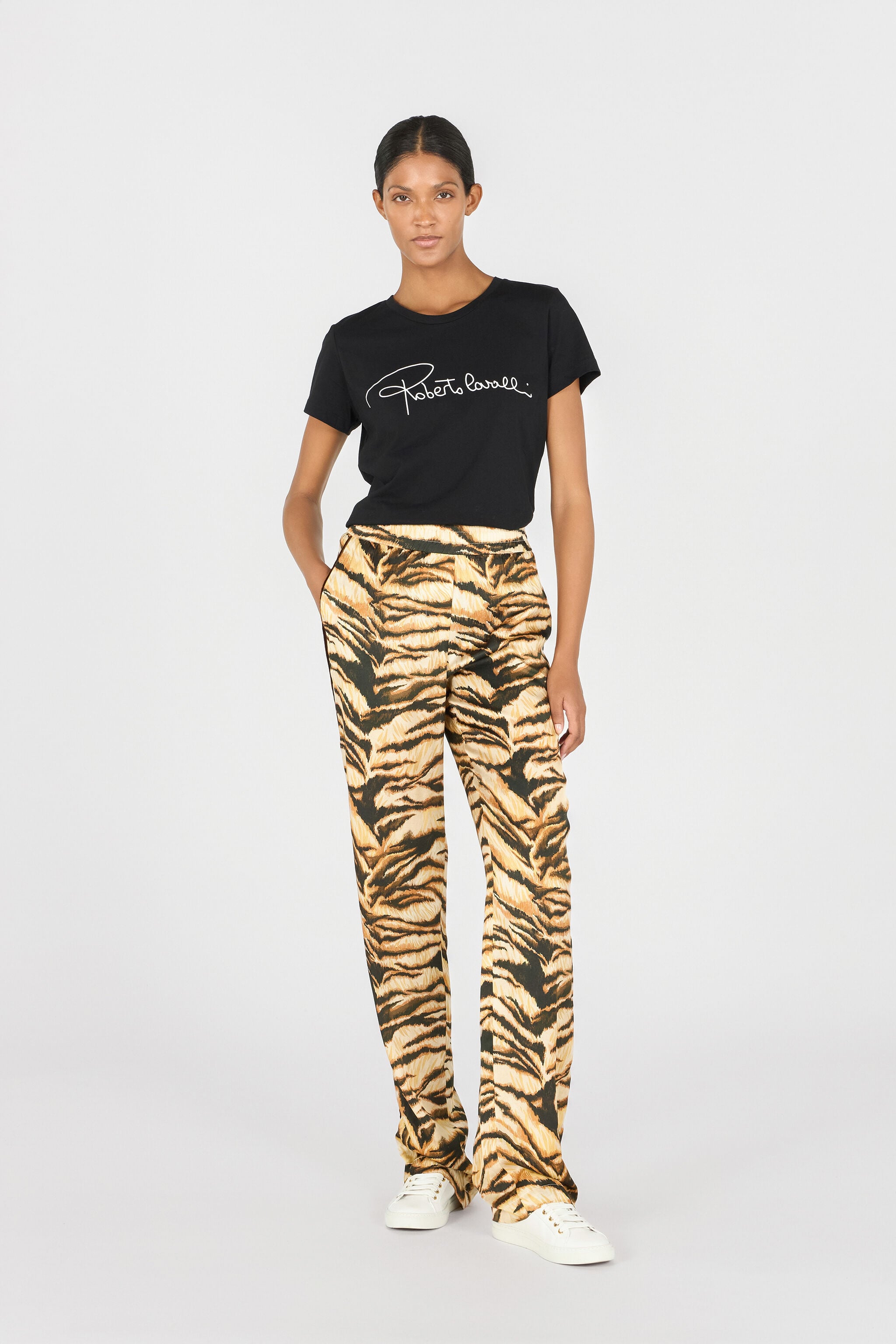 RC High-waisted tiger-print trousers RC High-waisted tiger-print trousers Marrón claro RKT210-SZH36