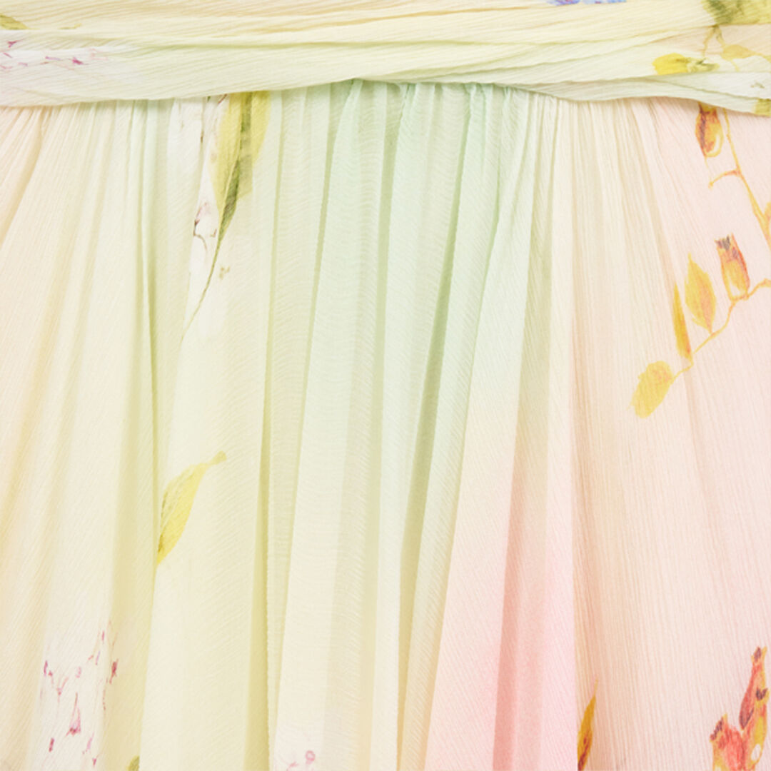 Long Chiffon Dress with Miami Flowers Print in MULTICOLOR for