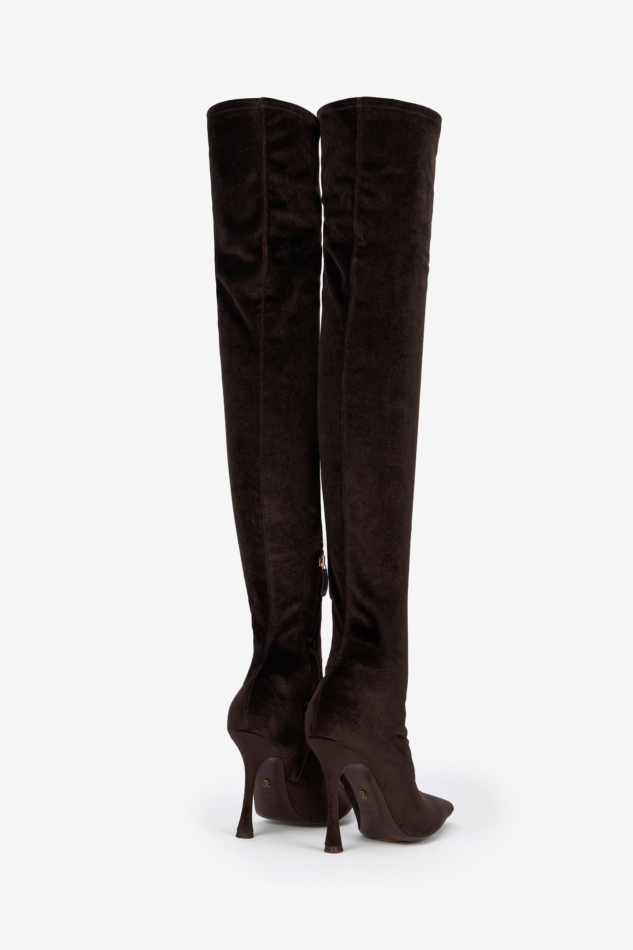 RC Brown Satin Pointed-Toe Thigh High Boots RC Brown Satin Pointed-Toe Thigh High Boots Brown VWS004-VZ018