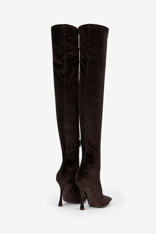 RC Brown Satin Pointed-Toe Thigh High Boots RC Brown Satin Pointed-Toe Thigh High Boots Brown VWS004-VZ018
