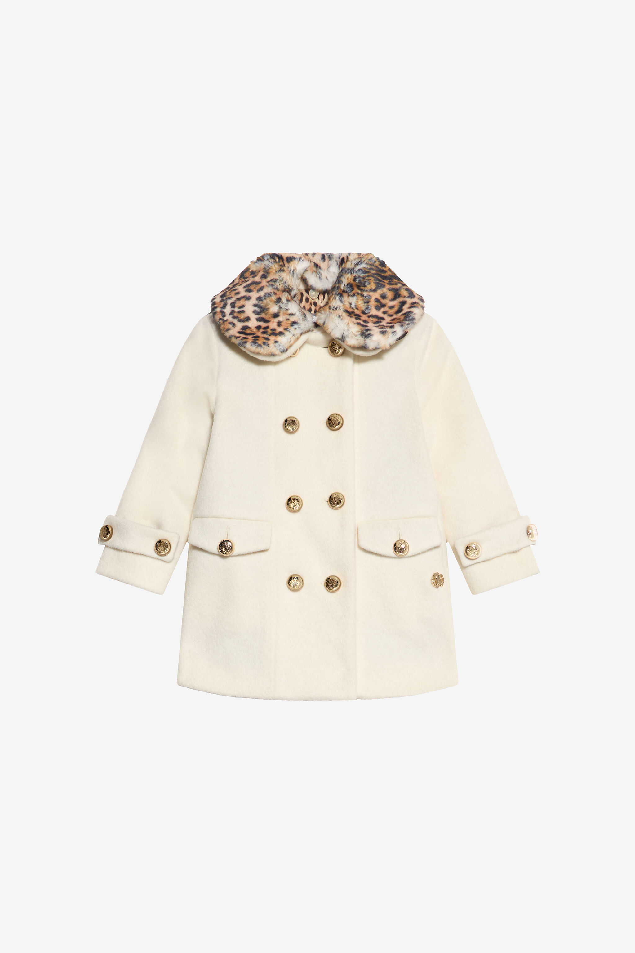 JU Abrigo cruzado marfil con cuello de leopardo JU Abrigo cruzado marfil con cuello de leopardo AVOR.CC/GN XJT50A-FE021