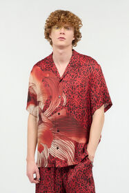 JC Shirt With Maxi Floral And Jaguar Skin Print Red UFM012-UF107