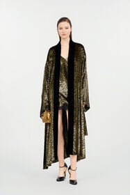RC Macro Leopard Print Silk Slip Dress BLACK/GOLD WKT143-FT061