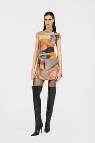 RC Mini Dress With Patchwork Print BROWN XQT159-LNT29