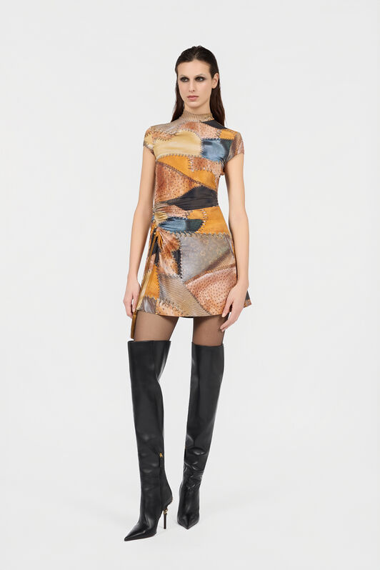 RC Mini Dress With Patchwork Print RC Mini Dress With Patchwork Print BROWN XQT159-LNT29