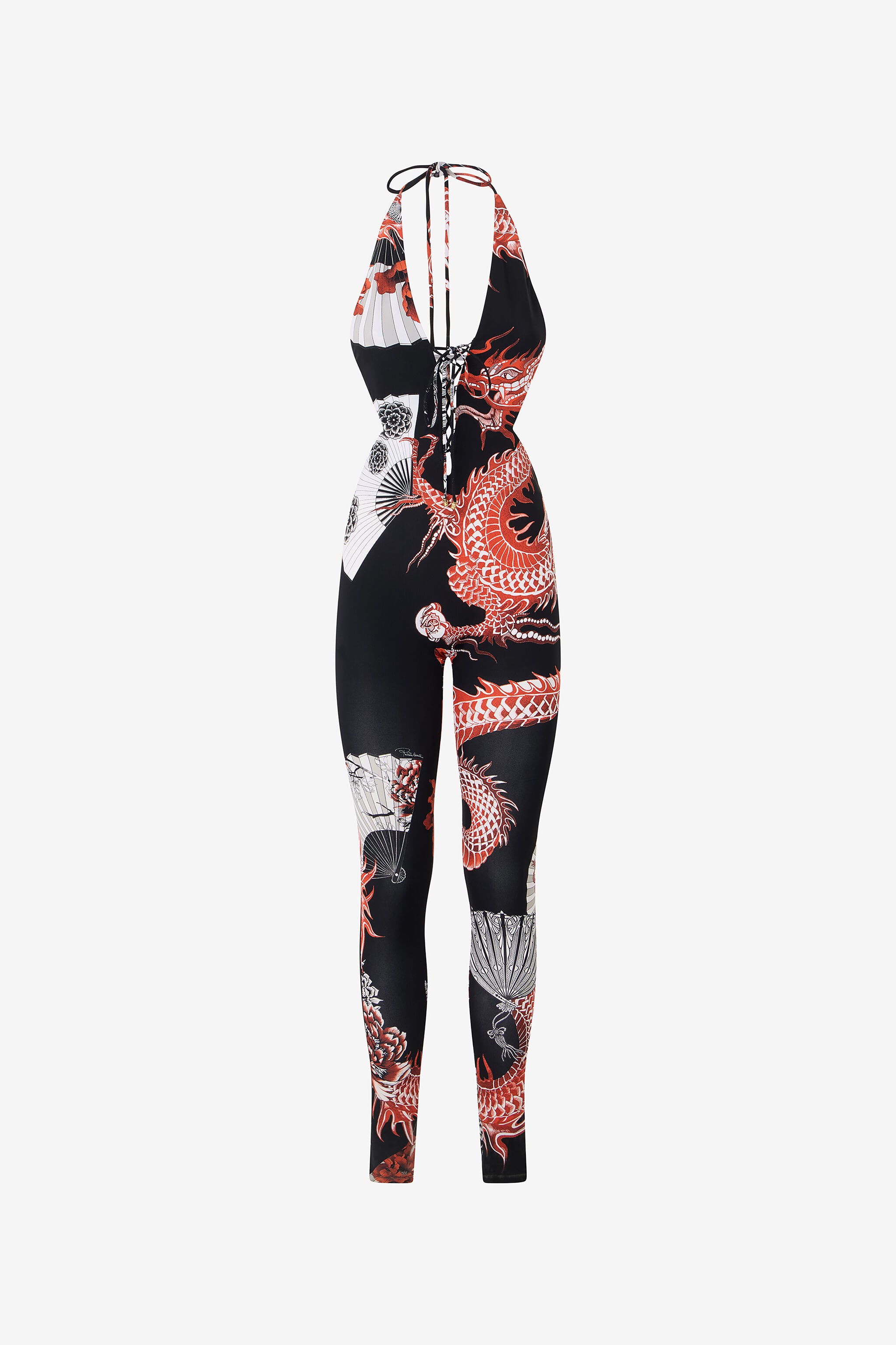 Jumpsuit With All-Over Dragon in Black/Red for Women | Roberto