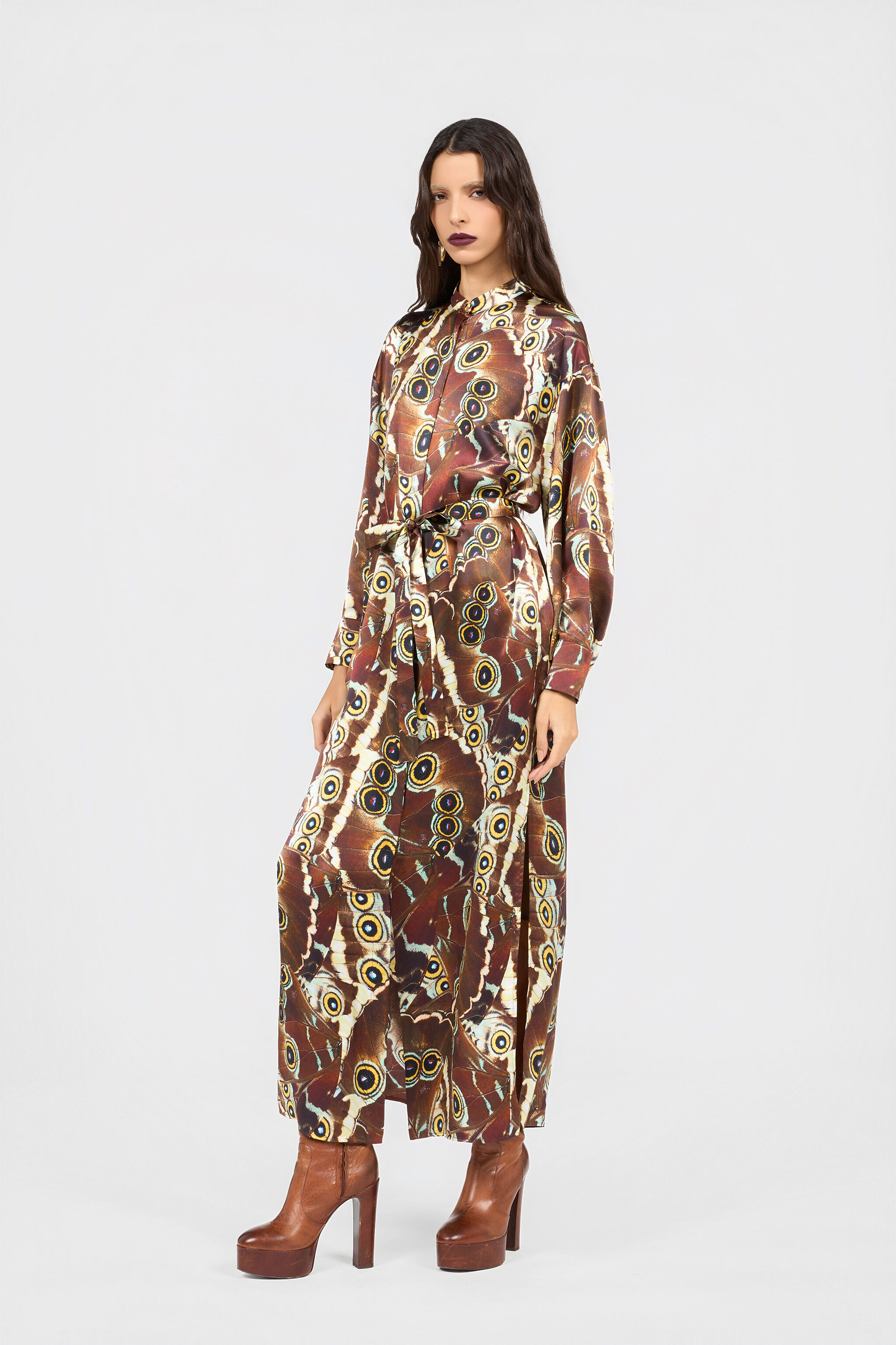 RC Hemdblusenkleid Mit Mini Butterfly Print BROWN XQT103-RYT27