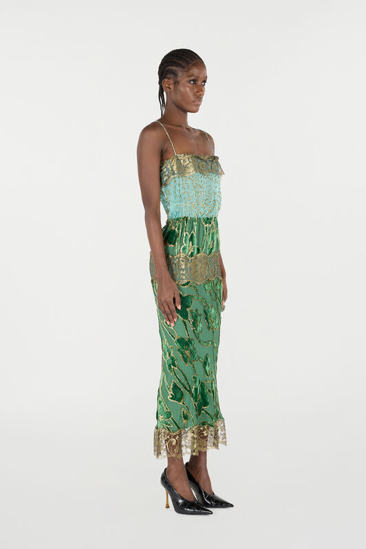 RC Long Silk Dress With Decorations VERDE/ORO VKT119-FC007