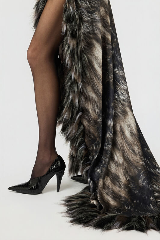 RC Kleid aus Seide mit Fur-Print BLACK/BEIGE XWT151-TYT79
