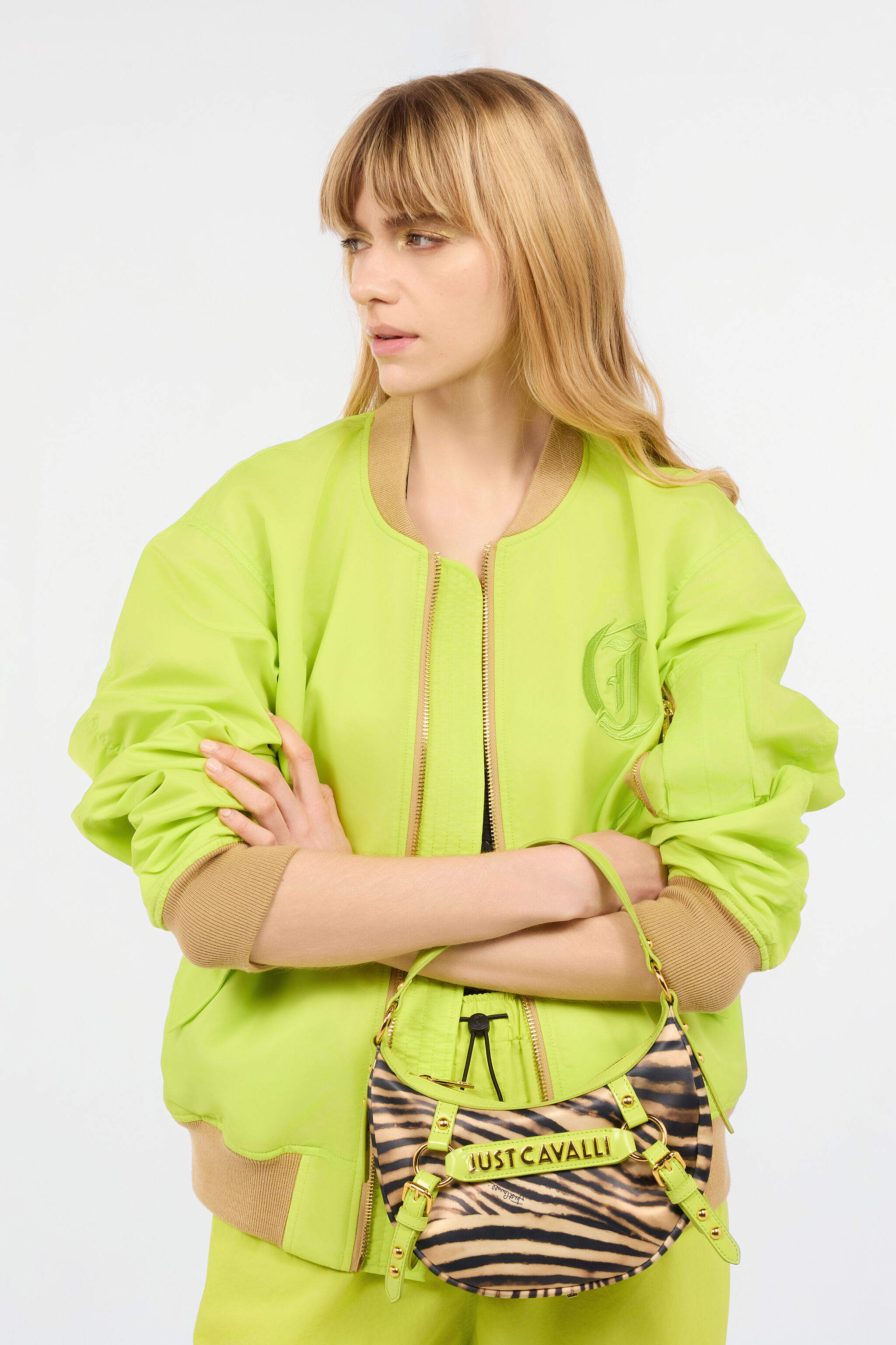 JC Hobo Bag With Tiger Skin Print And Logo JC Hobo Bag With Tiger Skin Print And Logo Light green UFB094-UF463