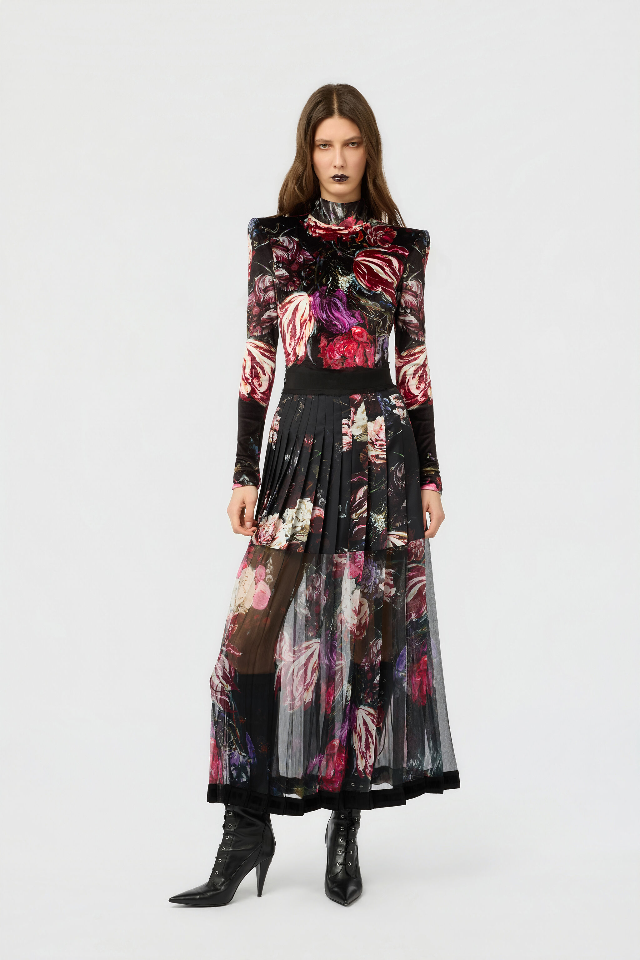 RC Falda De Seda Estampado Fiammingo Flowers BLACK/PINK XWT300-OZT77