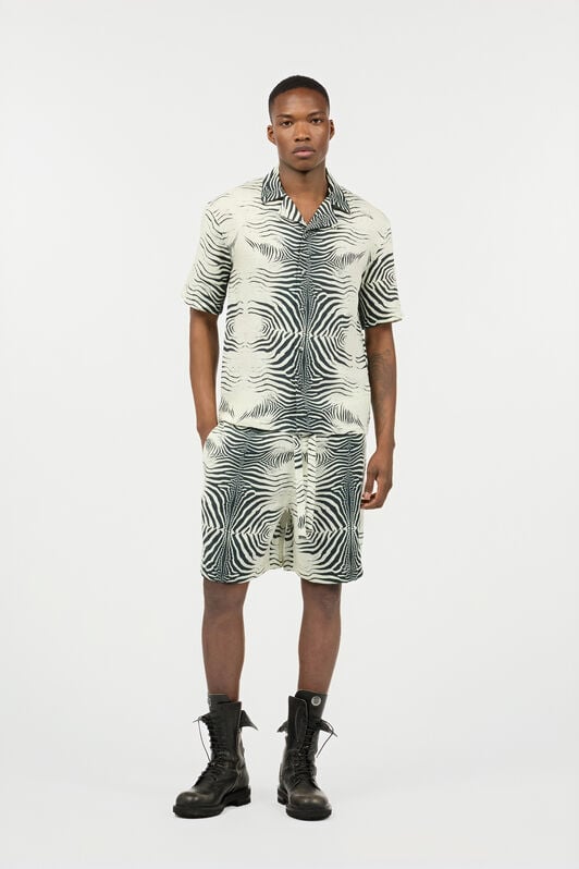 RC Bermuda In Lino Con Stampa Mini Zebra RC Bermuda In Lino Con Stampa Mini Zebra Nero/Bianco URT271-3HN49