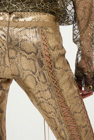 RC Gold Leather Pants with Python Print and Cut-Out Details GOLD WWP203-PN053