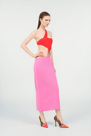 RC Vestido largo asimétrico con detalle joya PINK/RED WQW021-LL030