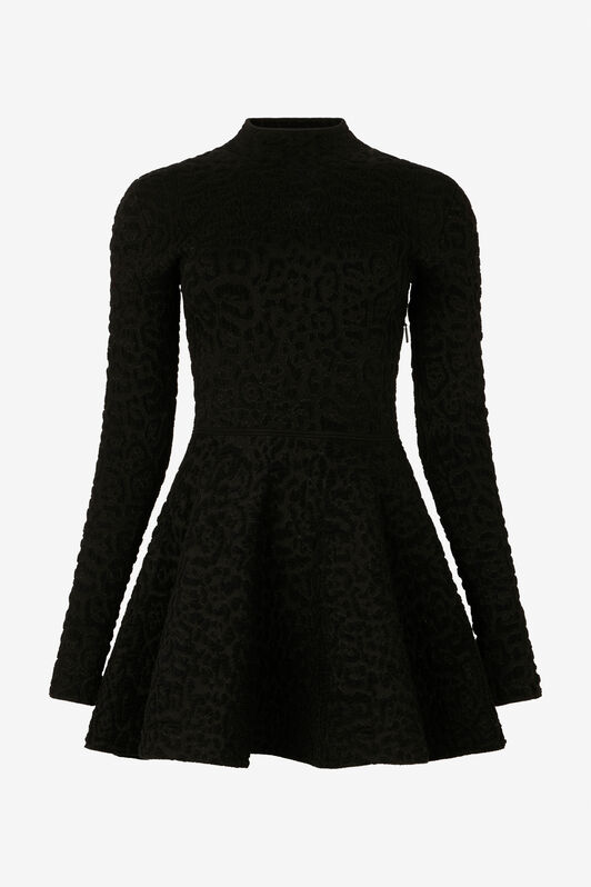 RC Mini Abito Nero In Maglia Con Motivo Leopard BLACK XWM105-MO011