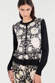 RC Silk-Blend Cardigan With Flowers Black/White VQM909-MQ002