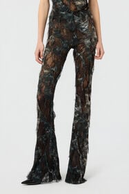 RC Pants with Fur Print on Destroyed-Effect Lace BLACK/BEIGE XWT206-7HT79