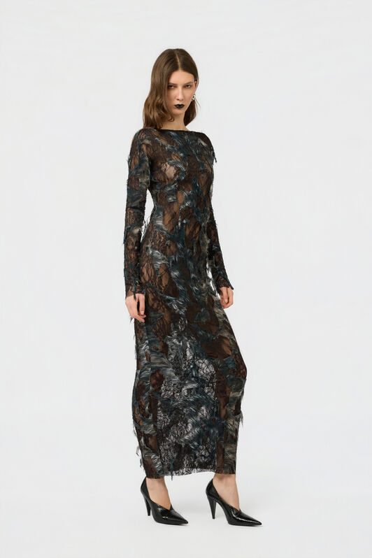 RC Dress with Fur Print on Destroyed-Effect Lace RC Dress with Fur Print on Destroyed-Effect Lace BLACK/BEIGE XWT145-7HT79