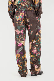 RC Silk Pants With Oriental Bird Print Brown VRT266-OZP76