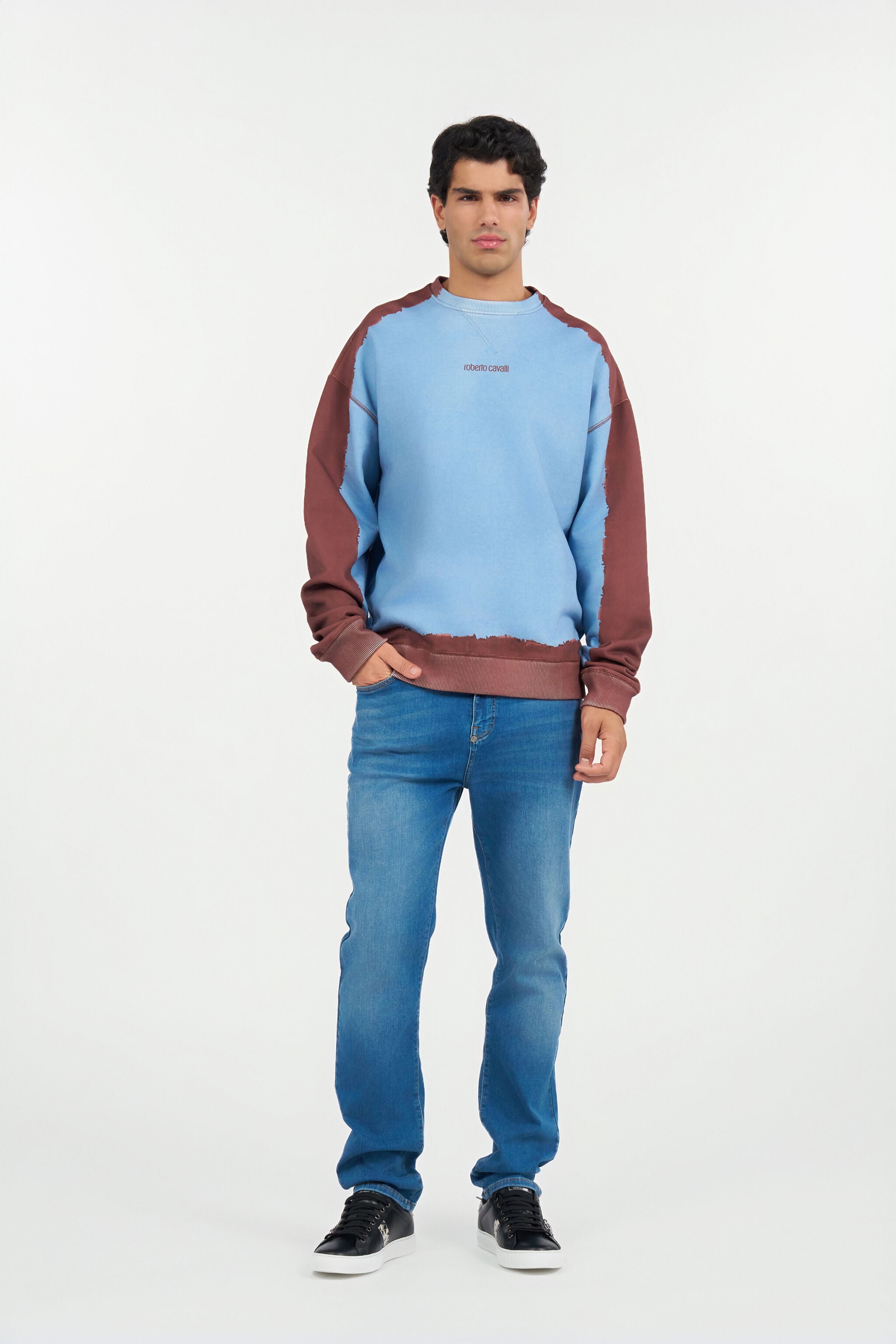 RC Distressed Sweatshirt In Hellblau Und Braun RC Distressed Sweatshirt In Hellblau Und Braun ENDLESS SKY WNT68H-CF050