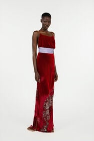 RC Long Dark Red Dress With Marine Print Red VWT130-VL066