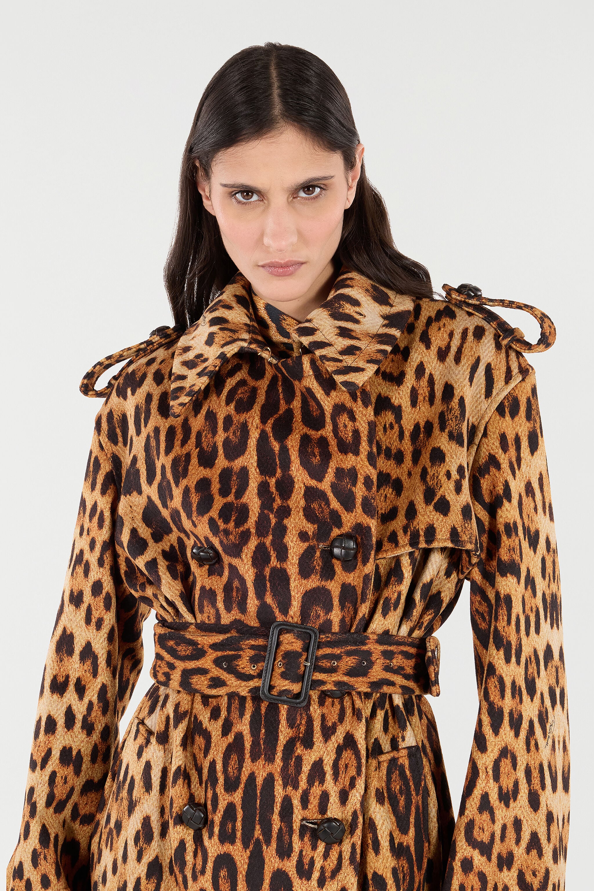 Long Trench Coat With Jaguar Skin Print in Brown for Women