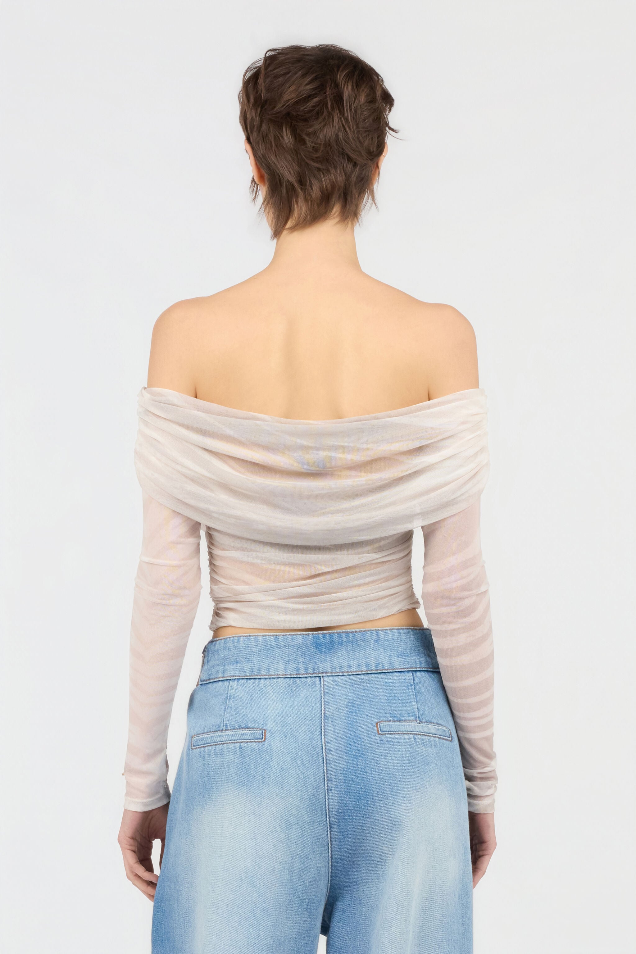 JC Top de hombros descubiertos con estampado Natural Barb JC Top de hombros descubiertos con estampado Natural Barb OFF WHITE WFT239-WF621