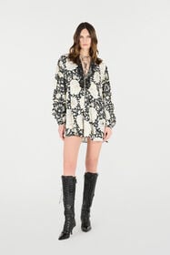 RC Mini Dress With Floral Print And Lace Black/White VQT134-LXP71
