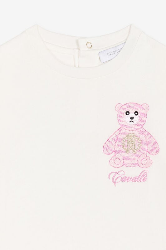 JU T-Shirt mit Teddy-Stickerei JU T-Shirt mit Teddy-Stickerei Weiß RJT606-JD001