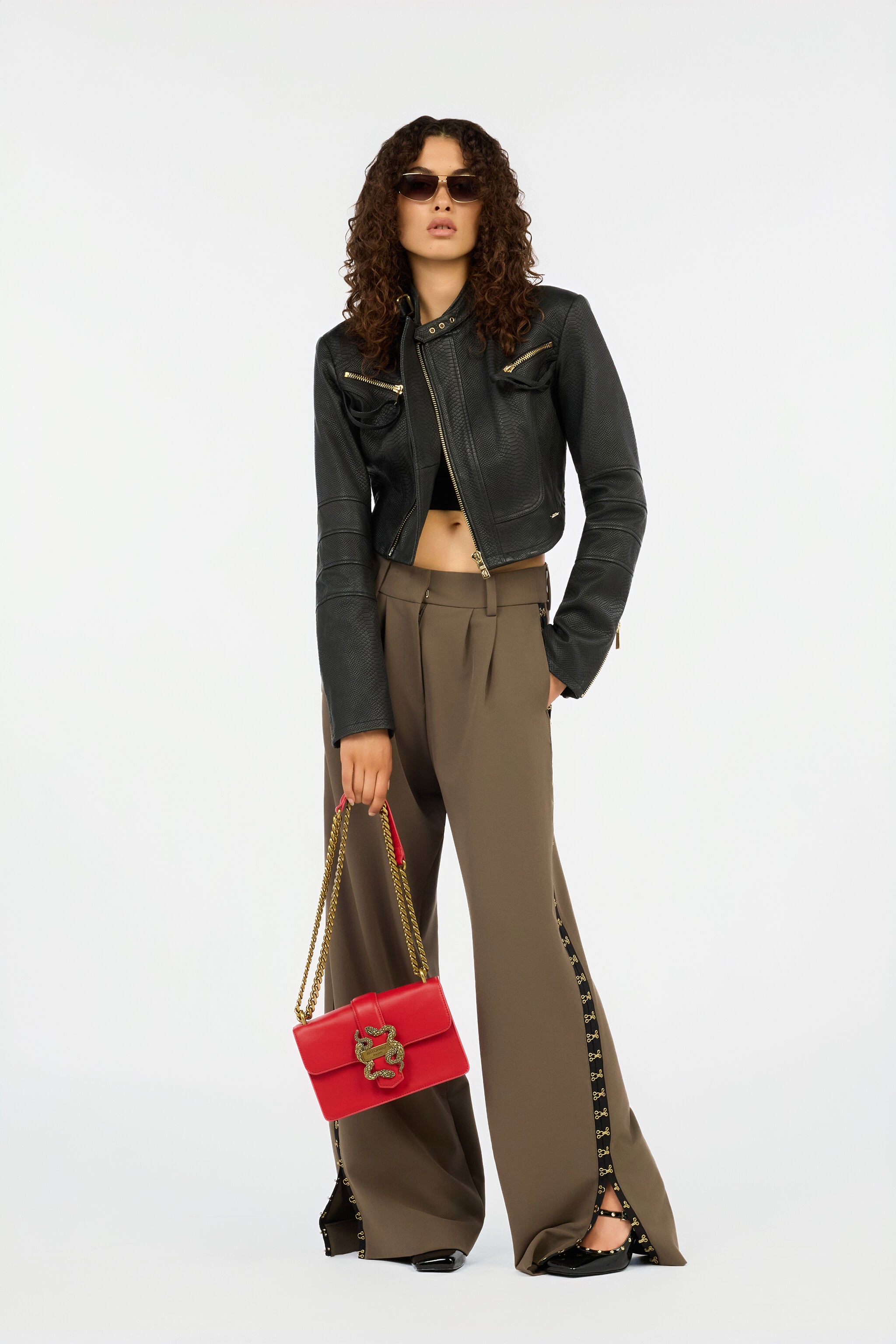 JC Olive Green Wide-Leg Trousers With Hook And Eye Detail JC Olive Green Wide-Leg Trousers With Hook And Eye Detail VERDE 185 VFT143-VF222
