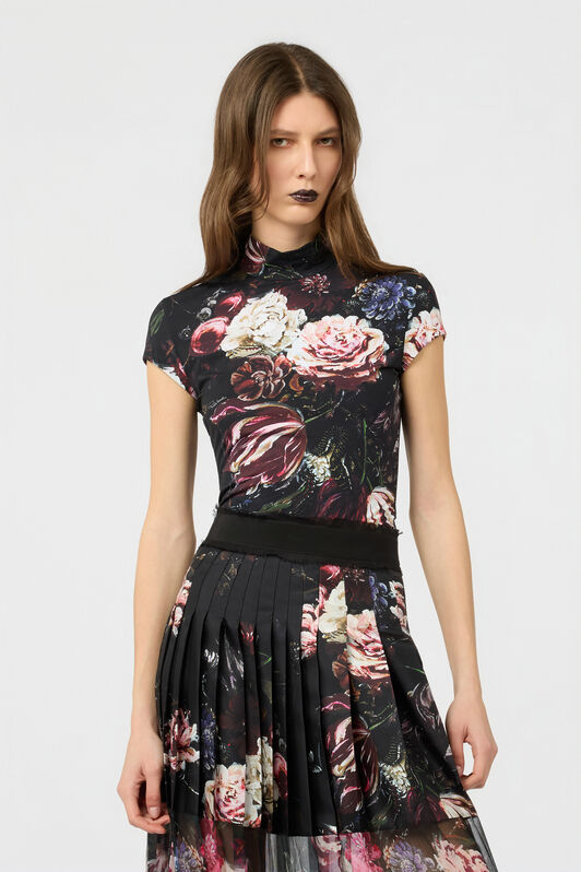 RC Fiammingo Flowers Print Top BLACK/PINK XWT611-LNT77