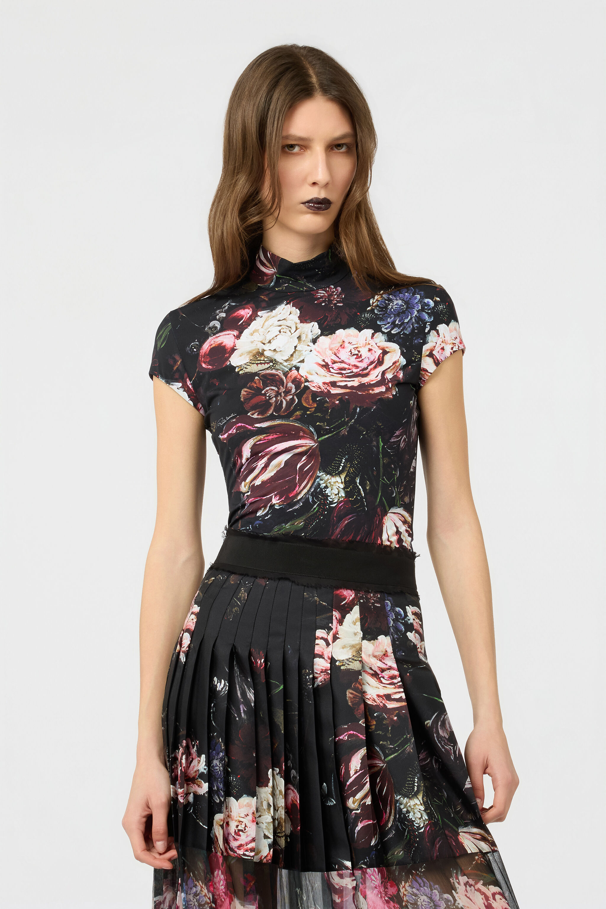 RC Fiammingo Flowers Print Top BLACK/PINK XWT611-LNT77
